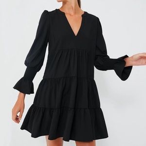 Pomander Place Kenzo Tiered Crepe Black Dress - L